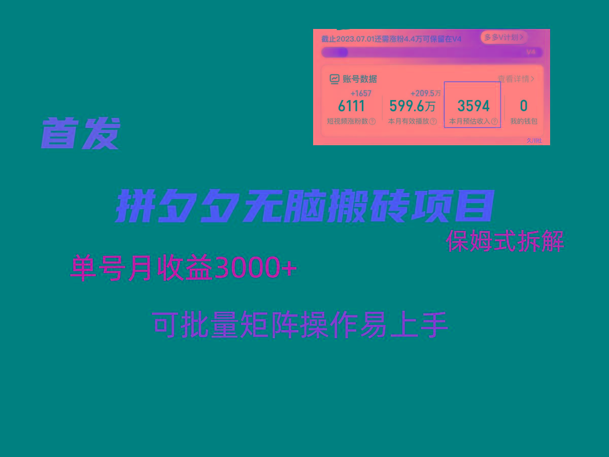 拼夕夕无脑搬砖，单号稳定收益3000+，保姆式拆解-e家网