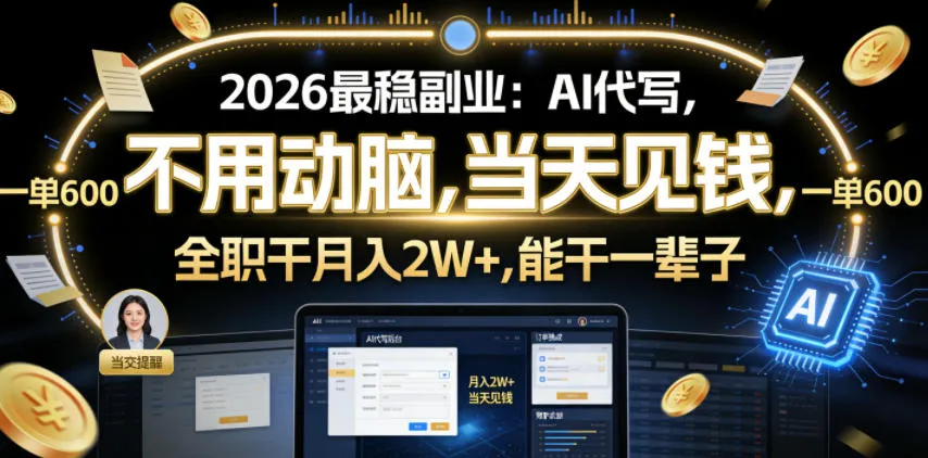 2026最稳副业：AI代写，不用动脑，当天见钱，一单600，全职干月入2W+，能干一辈子【揭秘】-e家网