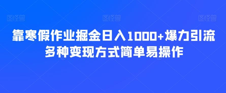靠寒假作业掘金日入1000+爆力引流多种变现方式简单易操作-E家云商