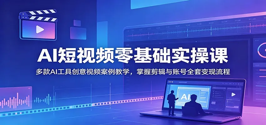 AI短视频零基础实操课：多款AI工具创意视频案例教学，掌握剪辑与账号全套变现流程-e家网