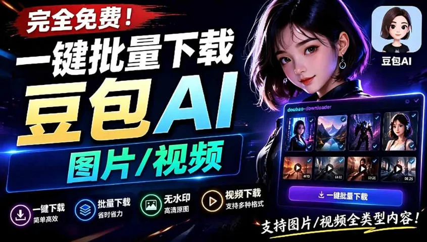 Github最新发布！一键批量下载豆包AI无水印图片/视频，简单易用，自动解析提示词-e家网