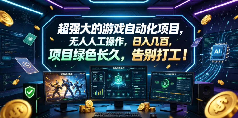 超强大的游戏自动化项目，无人人工操作，日入几百，项目绿色长久，告别打工！【揭秘】-e家网