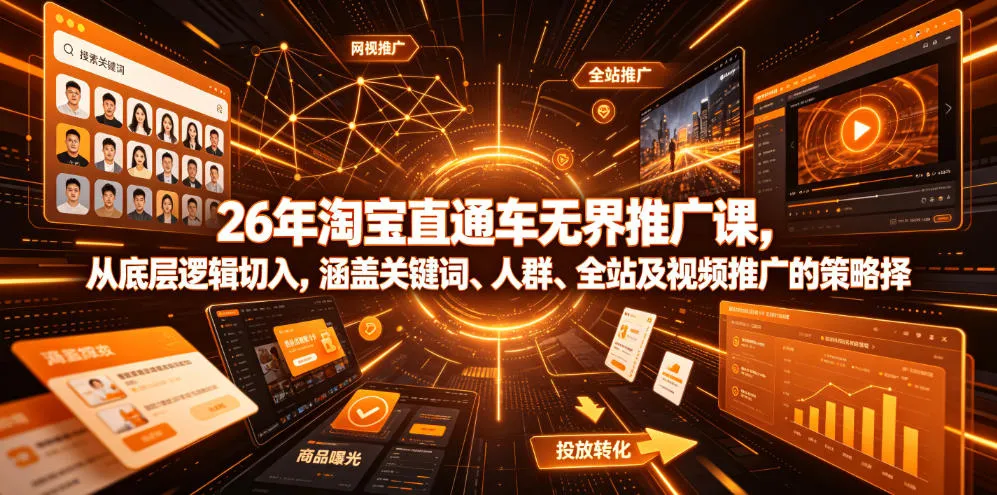 26年淘宝直通车无界推广课，从底层逻辑切入，涵盖关键词、人群、全站及视频推广的策略选择-e家网