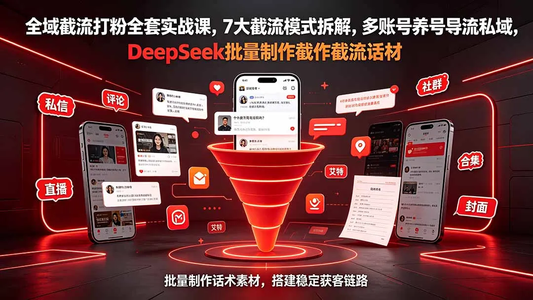 全域截流打粉全套实战课，7大截流模式拆解，多账号养号导流私域，DeepSeek批量制作截流话术素材-e家网