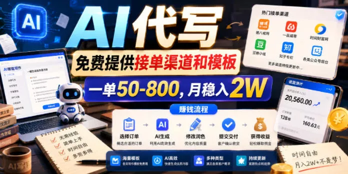 AI代写，免费提供接单渠道和模板，一单50-800，月稳入2W【揭秘】-e家网