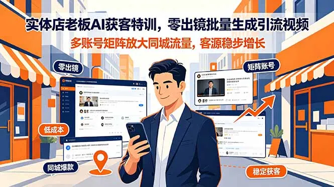 实体店老板AI获客特训，零出镜批量生成引流视频，多账号矩阵放大同城流量，客源稳步增长-e家网