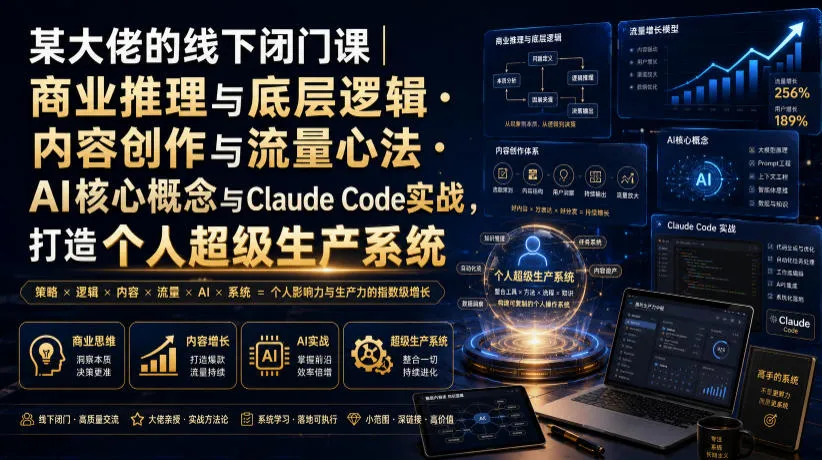 某大佬的线下闭门课｜商业推理与底层逻辑・内容创作与流量心法・AI核心概念与Claude Code实战，打造个人超级生产系统【录音+图片】-e家网