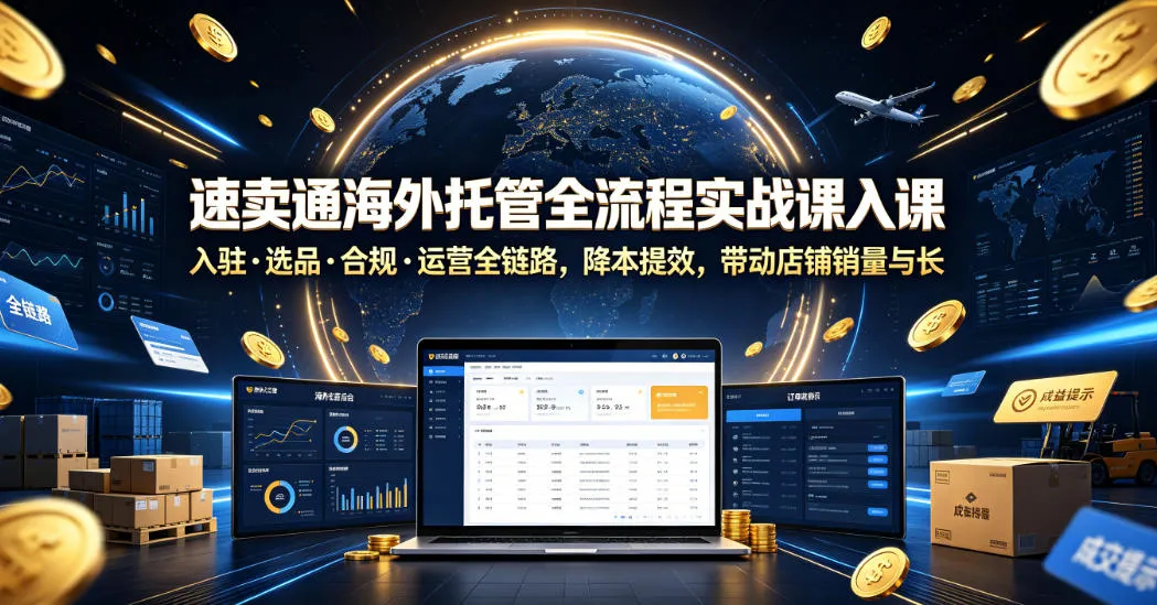 速卖通海外托管全流程实战课入驻・选品・合规・运营全链路，降本提效，带动店铺销量与收益增长-e家网