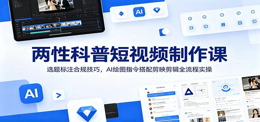 两性科普短视频制作课：选题标注合规技巧，AI绘图指令搭配剪映剪辑全流程实操-e家网