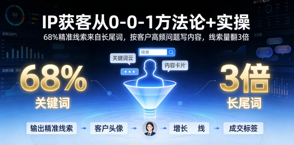 IP获客从0-1方法论+实操，68%精准线索来自长尾词，按客户高频问题写内容，线索量翻3倍-e家网