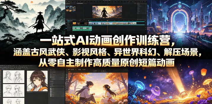 一站式AI动画创作训练营，涵盖古风武侠、影视风格、异世界科幻、解压场景，从零自主制作高质量原创短篇动画(更新)-e家网
