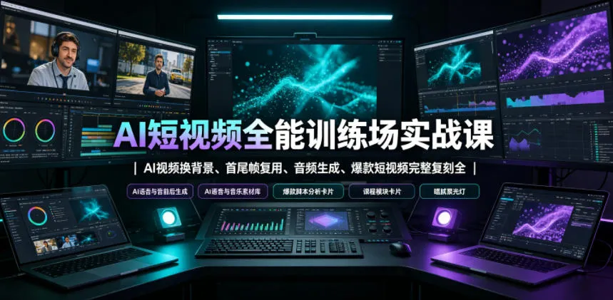 AI短视频全能训练场实战课｜AI视频换背景、首尾帧复用、音频生成、爆款短视频完整复刻全套实操教学-e家网