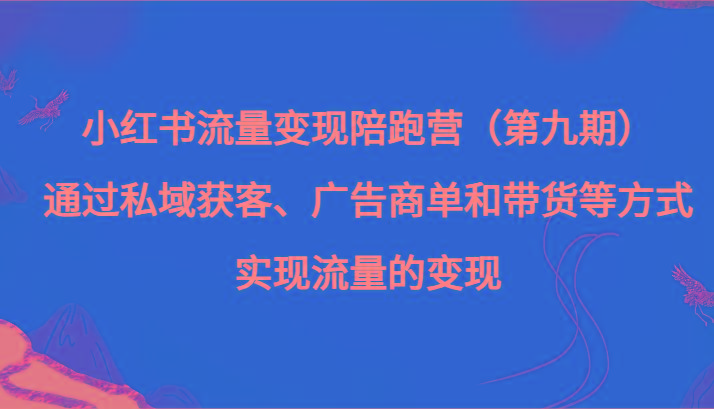 小红书流量变现陪跑营（第九期）通过私域获客、广告商单和带货等方式实现流量变现-E家云商