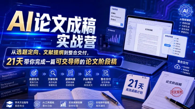AI论文成稿实战营，从选题定向、文献提纲到整合交付，21天带你完成一篇可交导师的论文阶段稿-e家网
