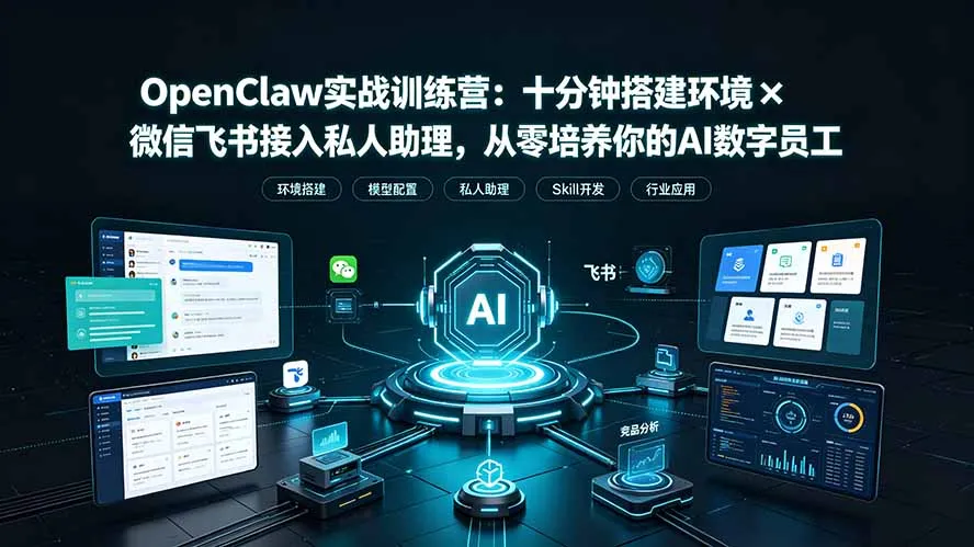 OpenClaw实战特训营：十分钟搭建环境×微信飞书接入私人助理，从零培养你的AI数字员工-e家网