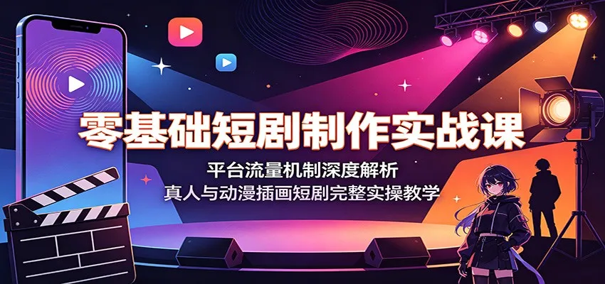 零基础短剧制作实战课：平台流量机制深度解析，真人与动漫插画短剧完整实操教学-e家网