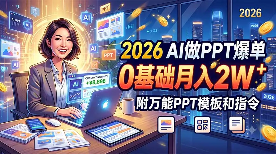 2026 AI做PPT爆单，0基础月入2W，附万能PPT模板和指令-e家网