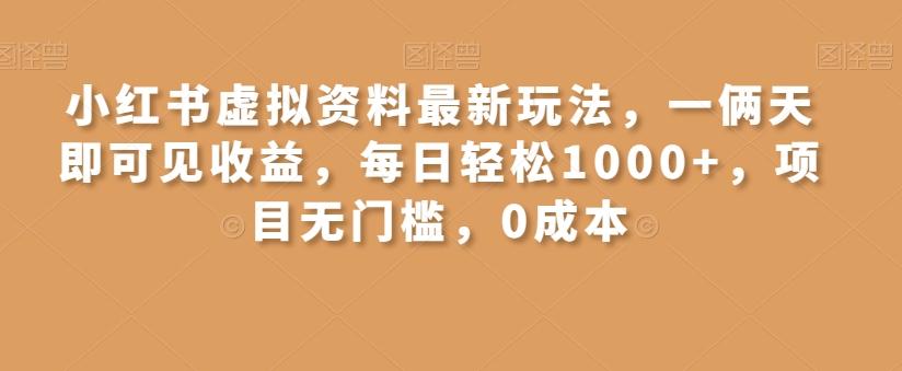 小红书虚拟资料最新玩法，一俩天即可见收益，每日轻松1000+，项目无门槛，0成本-E家云商