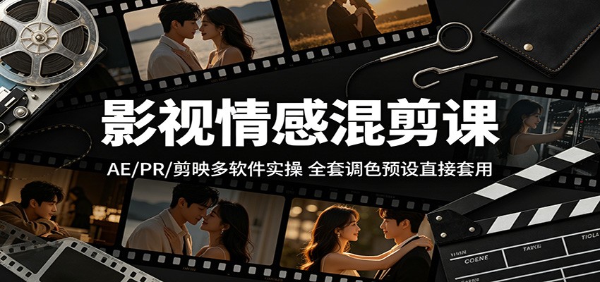 影视情感混剪课:AE/PR/剪映多软件实操,全套调色预设直接套用-e家网