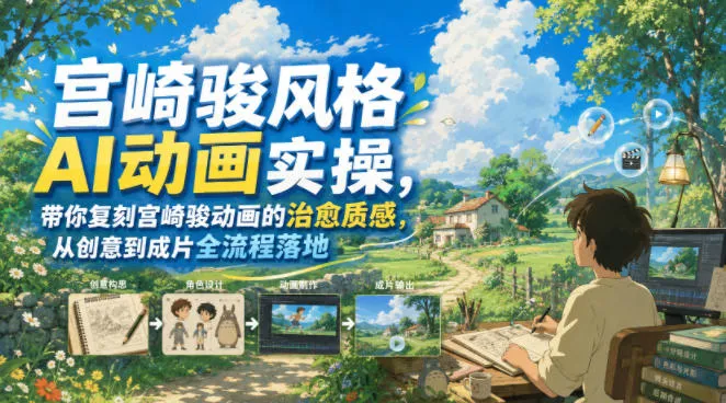 宫崎骏风格AI动画实操，带你复刻宫崎骏动画的治愈质感，从创意到成片全流程落地-e家网