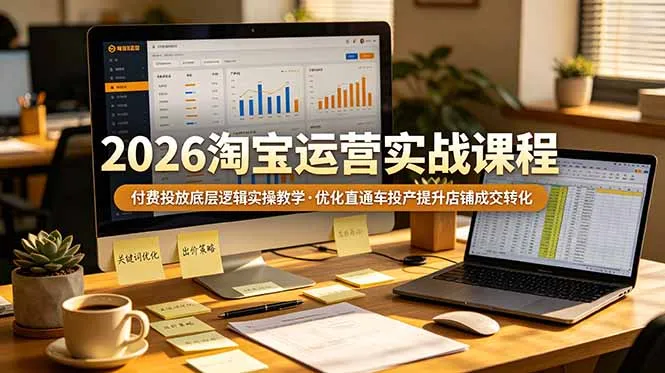 2026 淘宝运营实战课程，付费投放底层逻辑实操教学，优化直通车投产提升店铺成交转化-e家网