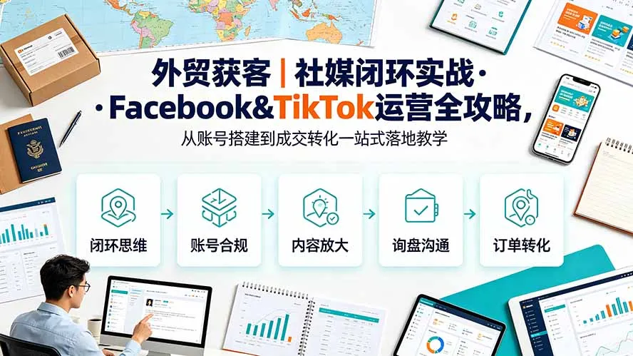 外贸获客｜社媒闭环实战·Facebook&TikTok运营全攻略，从账号搭建到成交转化一站式落地教学-e家网