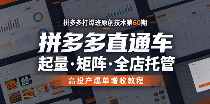 拼多多打爆班原创技术第60期，拼多多直通车，起量・矩阵・全店托管，高投产爆单增收教程-e家网