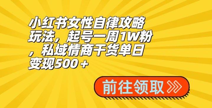 小红书女性自律攻略玩法，起号一周1W粉，私域情商干货单日变现500＋-w 刷的