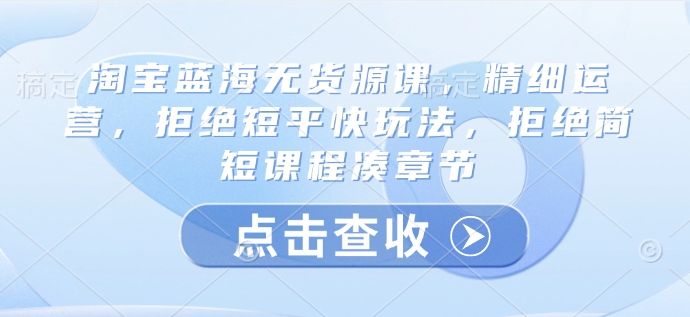 淘宝蓝海无货源课，精细运营，拒绝短平快玩法，拒绝简短课程凑章节-E家云商