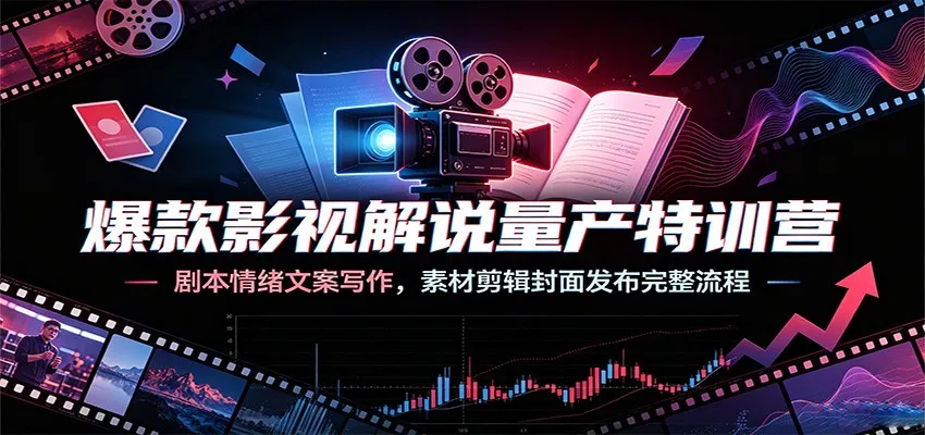 爆款影视解说量产特训营：剧本情绪文案写作，素材剪辑封面发布完整流程-e家网