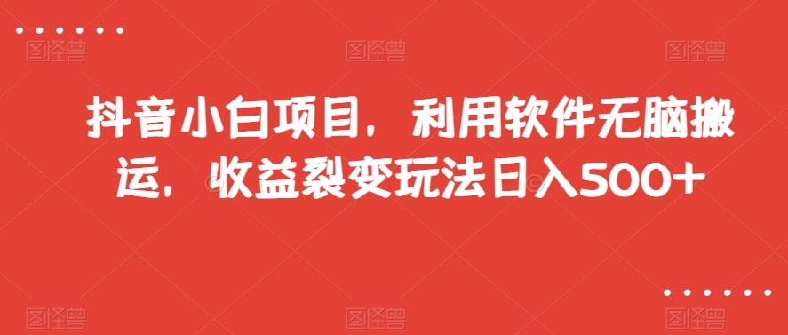 抖音小白项目，利用软件无脑搬运，收益裂变玩法日入500+【揭秘】-E家云商