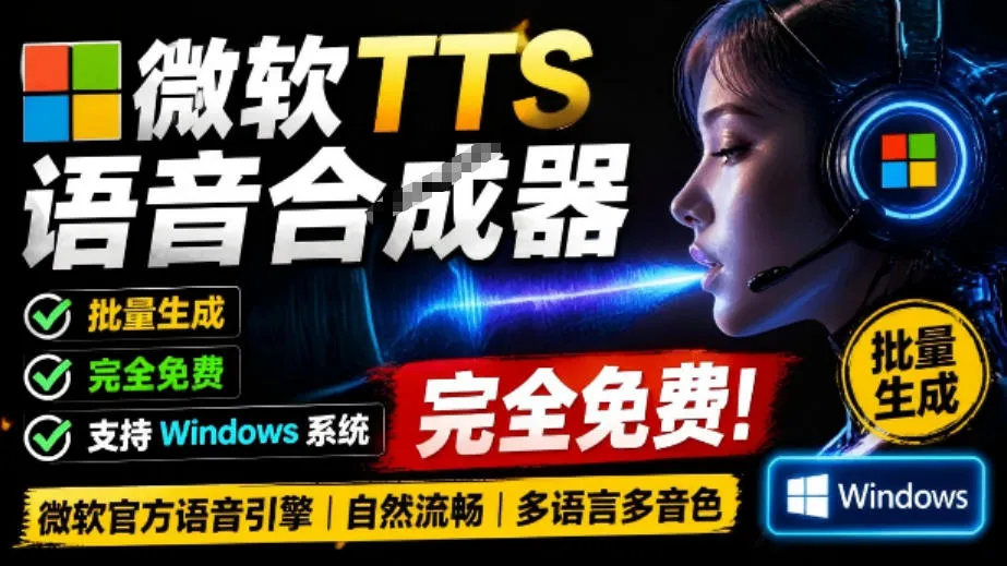 微软TTS免费语音配音生成器，完全免费，支持多语音、多音色选择，Windows系统专用TTS语音合成器-e家网