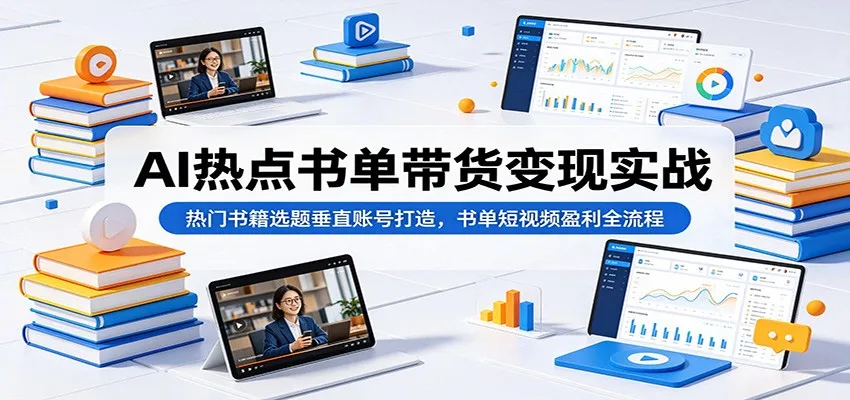 AI热点书单带货变现实战：热门书籍选题垂直账号打造，书单短视频盈利全流程-e家网