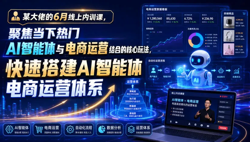 某大佬的6月线上内训课，聚焦当下热门AI智能体与电商运营结合的核心玩法，快速搭建AI智能体电商运营体系-e家网