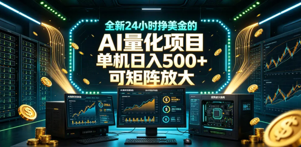 全新24小时挣美金的AI量化项目，单机日入500+，每天见收益，可矩阵放大【揭秘】-e家网
