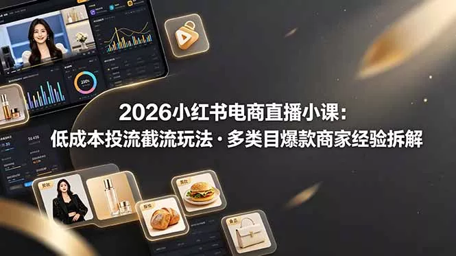 2026小红书电商直播小课，低成本投流截流玩法，多类目爆款商家经验完整拆解教学-e家网