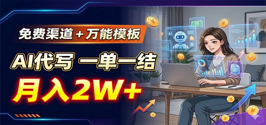 免费渠道+万能模板，AI代写一单一结，月入2W+-e家网