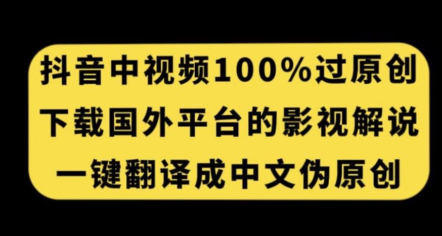 抖音中视频百分百过原创，下载国外平台的电影解说，一键翻译成中文获取收益-E家云商