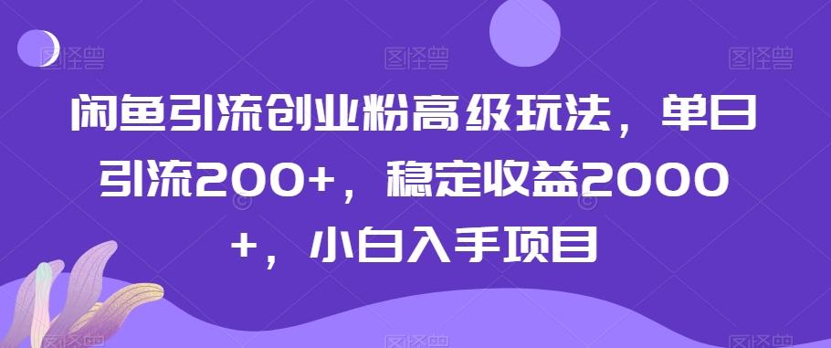 闲鱼引流创业粉高级玩法，单日引流200+，稳定收益2000+，小白入手项目-e家网