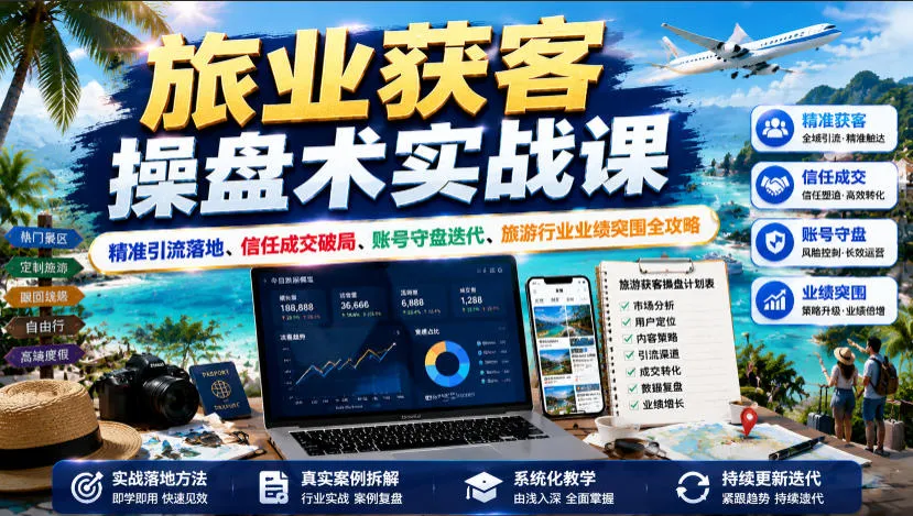 旅业获客操盘术实战课｜精准引流落地、信任成交破局、账号守盘迭代、旅游行业业绩突围全攻略-e家网