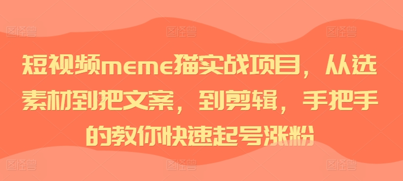 短视频meme猫实战项目，从选素材到把文案，到剪辑，手把手的教你快速起号涨粉-E家云商