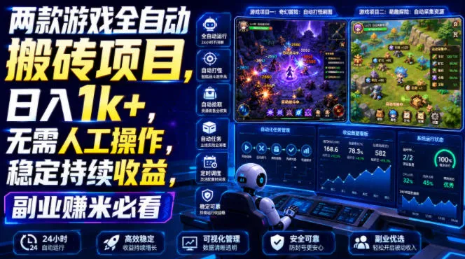 两款游戏全自动搬砖项目，无需人工操作，日入1k+，稳定持续收益，副业赚米必看【揭秘】-e家网