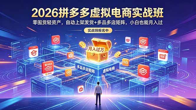 （18879期）2026拼多多虚拟电商实战班：零囤货轻资产，自动上架发货+多品多店矩阵，小白也能月入过万-e家网