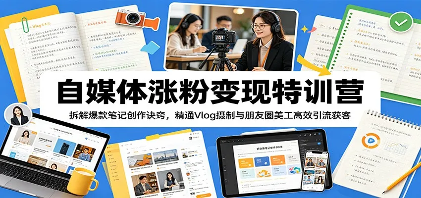 自媒体涨粉变现特训营：拆解爆款笔记创作诀窍，精通Vlog摄制与朋友圈美工高效引流获客-e家网