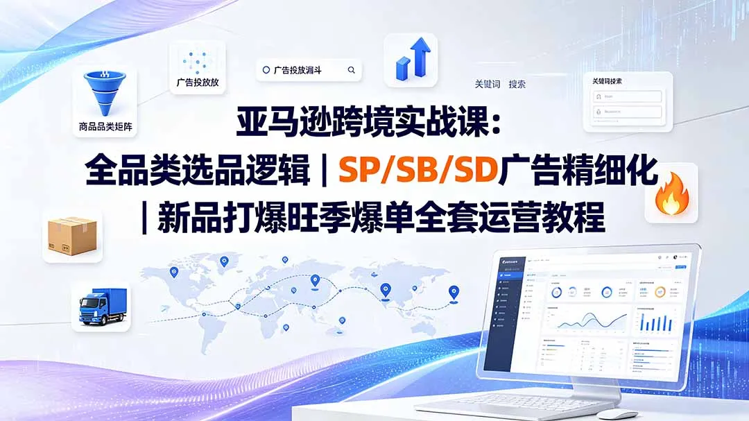 亚马逊跨境实战课-更新：全品类选品逻辑｜SP/SB/SD广告精细化｜新品打爆旺季爆单全套运营教程-e家网
