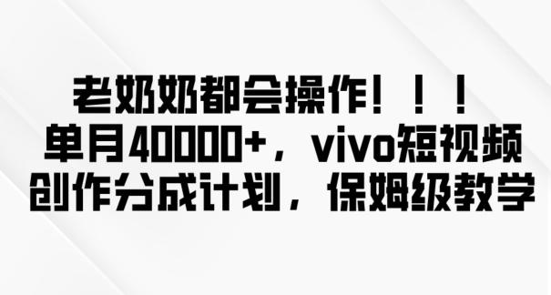 老奶奶都会操作，新平台无脑操作，单月40000+，vivo短视频创作分成计划【揭秘】-E家云商