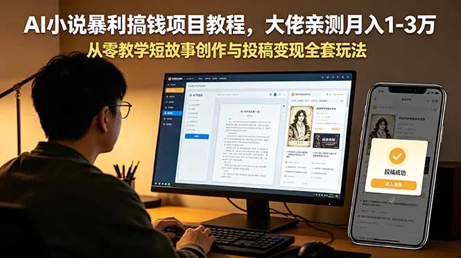 AI小说暴利搞钱项目教程，大佬亲测月入1-3万，从零教学短故事创作与投稿变现全套玩法-e家网