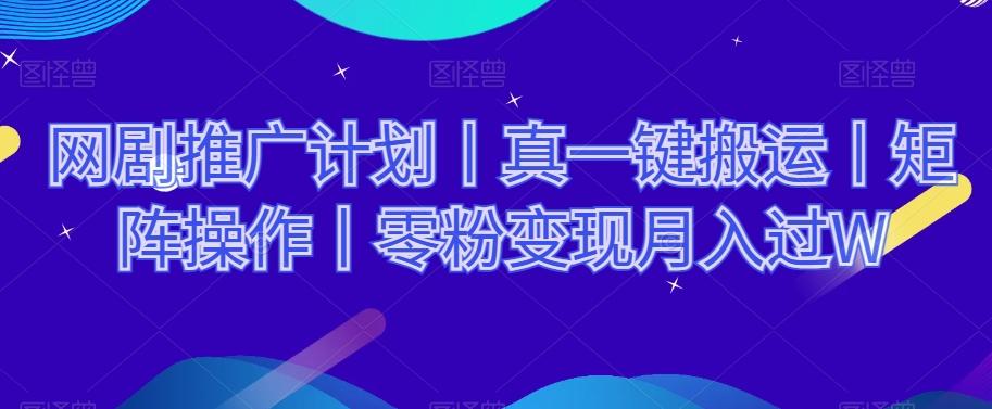网剧推广计划丨真一键搬运丨矩阵操作丨零粉变现月入过W-w 刷的
