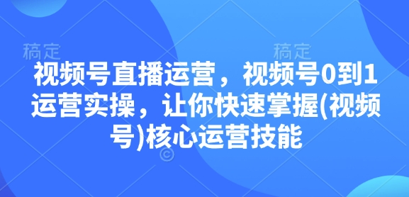 视频号直播运营，视频号0到1运营实操，让你快速掌握(视频号)核心运营技能-E家云商