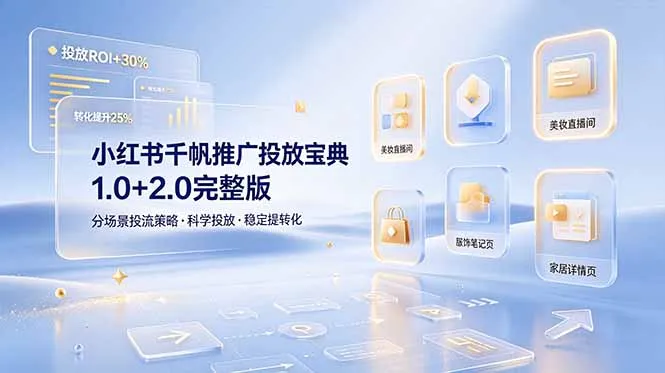 小红书千帆推广投放宝典1.0+2.0完整版，分场景投流策略，帮助商家科学投放稳定提转化-e家网